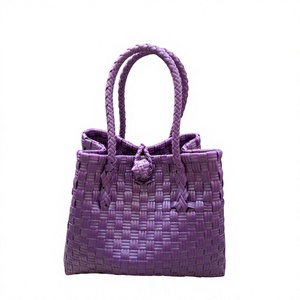 Custom Handmade Purple <b>Plastic</b> Woven Tote <b>Bag</b> Waterproof Eco Friendly Handwoven Daily Shopper <b>Beach</b> Handbag For Women Wholesale - Product Image 3
