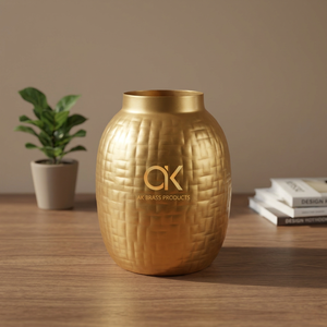 AK Brass Small indoor designer <b>unique</b> small gold smooth round flower <b>vase</b> for decor - Product Image 2