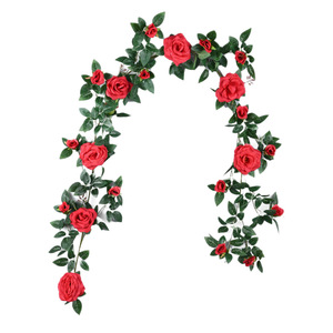 Guirlandes de roses artificielles en plastique avec fil métallique, bouquet en tissu, rose clair, rose foncé, blanc, rouge, jaune, orange, violet, pour mariage, décoration intérieure et extérieure - Product Image 5