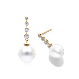 Gemnel temperament dainty design 925 silver basic material shell pearl and increasing size diamond drop earrings