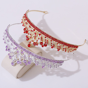 BELLEWORLD logo d'emballage personnalisé 4 couleurs cristal violet scintillant alliage d'argent diadème métal <span class=keywords><strong>doré</strong></span> strass couronnes délicates - Product Image 5