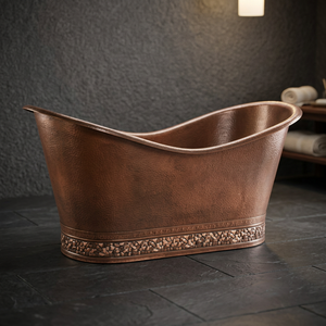 Bañera Ovalada Independiente de Cobre con Acabado Patinado, Bañera Metálica para Adultos, para Baño en Casa - Artesanía India - Product Image 1