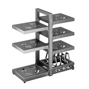 Estante ajustable para ollas Shangnaisi, organizador de almacenamiento de varios niveles para debajo del fregadero, para ollas, tapas y platos, con una profundidad de 8-11.9 pulgadas. - Product Image 4