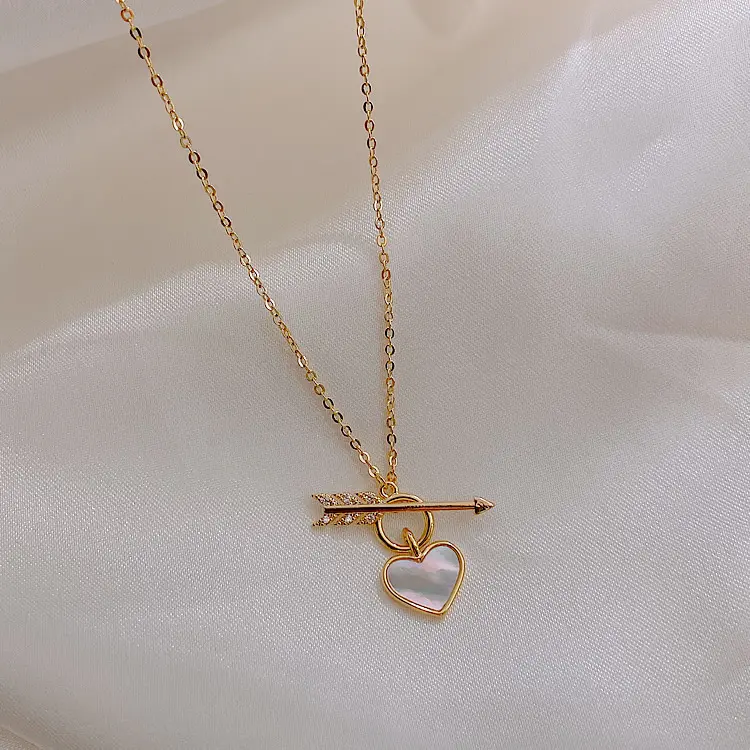 SANKS Ins Simple Exquisite Cupid Arrow Shell Love Heart Pendant Necklace Female Stone Crystal Clavicle Chain Neck Chains For Wom