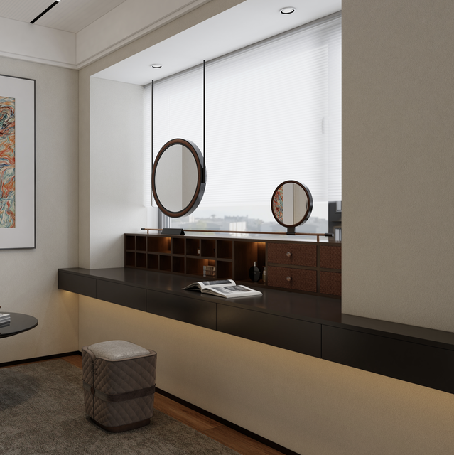 Wooden Dressing Table Design with Light
