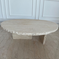 KUMUSI FURNITURE Table basse ronde entièrement faite à la main pour la maison, restaurant, bureau et café Table en travertin naturel