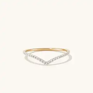 14K 18K Gold Plated Vermeil Dainty Diamond Chevron Wave Wishbone Stacking Ring Silver Sterling S925 Fine Jewelry Manufacturer