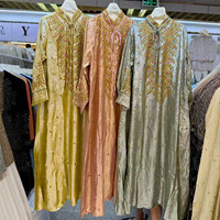 Robes de soirée musulmanes à manches longues, broderies à la main, perles de cristal, coupe ample, col à nouer, robe de banquet pour femmes pour la fête de l'Aïd
