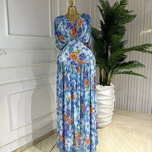 Vestido Maxi con Cuello en V Profundo y Cintura Fruncida para Mujer - Estampado Floral y Abstracto, Vestido Formal de Talla Grande, Vestidos Africanos de Moda para Mujer - Product Image 5