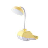 Lampe de bureau USB rechargeable en forme de baleine pour étudiants avec support de téléphone portable et veilleuse, abat-jour en plastique, autonomie de 1 heure