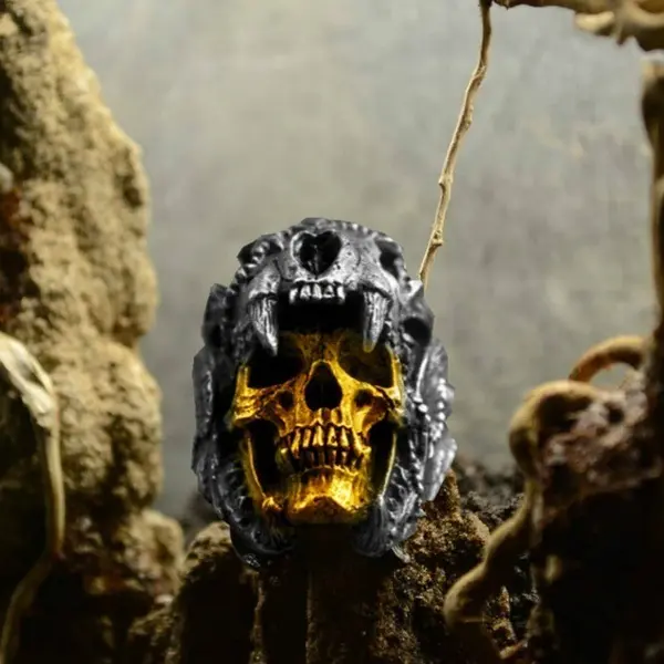 Retro Indiana Skeleton Skull Head Ring Biker Tiger Teeth Skull Ring For Men