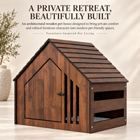 Maison pour chat et chien en bois massif confortable et moderne, meuble d'intérieur pour animaux de compagnie avec porte et aérations pour salon