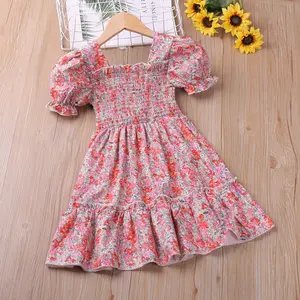 Girls Dresses,Hot Sale Organic Printing Flower Floral Muslim Dress For Kids From China