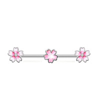 Anneaux de nombril CRYSPURE en émail rose fleur de cerisier, 14g, acier inoxydable plaqué argent, 16mm, bijoux de piercing pour femmes avec zircon
