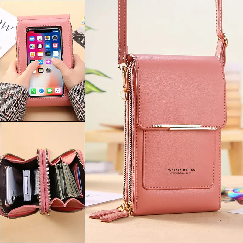 Fashion casual leather women shoulder strap purse cellphone case mobile phone bag