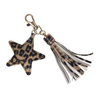 Vente en gros de porte-clés pompons en cuir PU, accessoires de sac à main, pendentif étoile pentacle coloré, porte-clés cadeau promotionnel