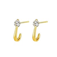 Boucles d'oreilles clous minimalistes tendance en argent sterling 925 plaqué or 18 carats, incurvées et mignonnes, avec zircon cubique, cadeau pour femme
