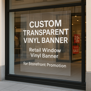 स्टोरफ्रंट प्रमोशन के लिए लोगो पोर्टेबल रिटेल विंडो डिकल विनाइल के साथ पारदर्शी कस्टम बड़े बैनर - Product Image 2
