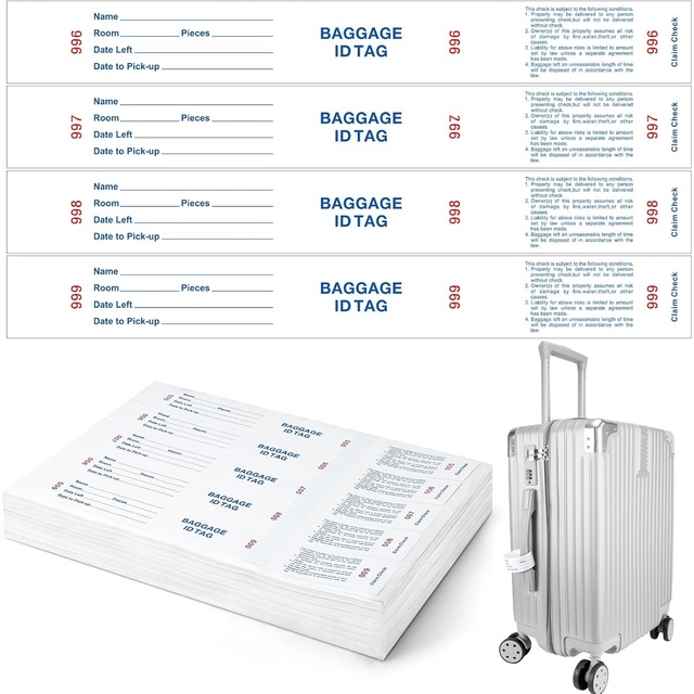 Custom Hotel Luggage Id Tags Label With Transfer Tape Paper Baggage Claim Check Tags Numbered From for Suitcase Motel Bag White