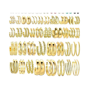 सोने की महिलाओं के ट्रेंडी हूप ईयररिंग्स ने 46 जोड़े फैशनेबल चूड़ी हुए मोती छोटे बड़े होप्स हाइपोएलर्जेनिक मिश्र धातु - Product Image 1