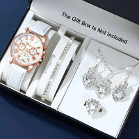 Ensemble de bijoux en alliage et zircon en forme de cœur pour femme (montre, bracelet, collier, bague, boucles d'oreilles) – Idéal pour mariage, fiançailles, cadeau