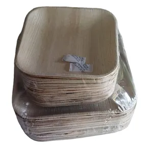 Plaques en forme de feuille de palmier biodégradables, assiettes à feuille de palmier carrées de 10 pouces, pour fête et mariage, exportation par Amazon areca