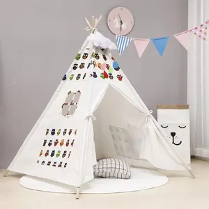 Tienda de campaña pequeña con diseño de búho para bebés, tipi de alta calidad para interior y exterior, color blanco