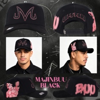 Topi Baseball Katun Hitam Bordir Anime Majin Buu dengan Rhinestone Pink, Topi Trucker Streetwear Custom Unisex Motif Titik Buah