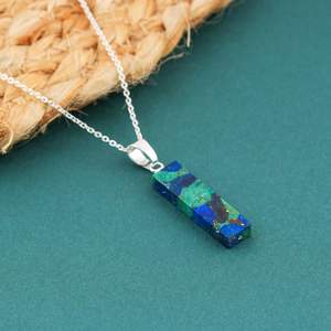 Lapis Lazuli Geometric Pendant <b>Necklace</b> Prong Setting Unisex Everyday Wear - Product Image 4