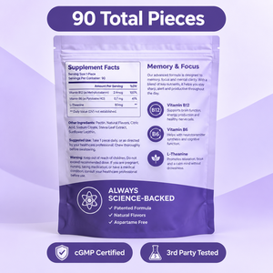Complément de L-Théanine de haute qualité pour la mémoire et la concentration, soutient la santé cérébrale, sans sucre, gomme énergétique à la vitamine B - Product Image 6