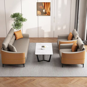 Conjunto de Sofá y Mesa de Centro para Oficina, Estilo Nórdico Minimalista, Tres Plazas, Cuero PU Resistente, para Recepción de Oficina y Espacios Comerciales - Product Image 3