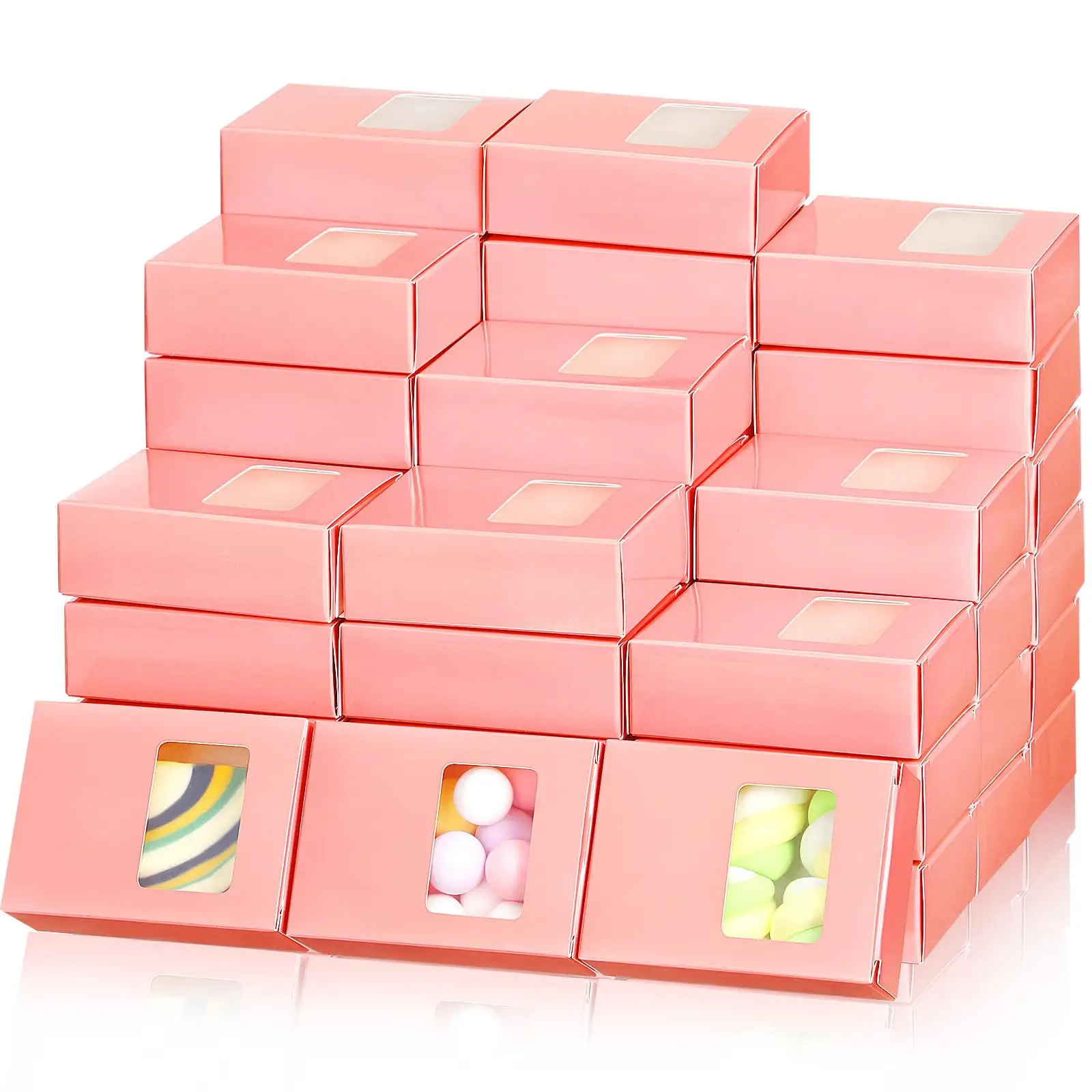 卸売カスタムロゴパーティーの装飾小さなピンクのギフト包装ボックス背の高いベーカリー食品包装ケーキボックス窓付き