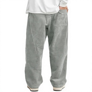 Pantalones Anchos de Pana Gris para Hombre, Cintura Elástica con Cordón, Estilo Casual, Bolsillos Laterales, Transpirables, para Otoño - Product Image 3