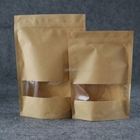 Sachet autoportant populaire en papier kraft, pochette marron à fermeture éclair avec fenêtre, idéal pour l'emballage de biscuits, bonbons, snacks et café.