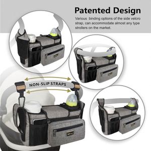Organisateur de poussette pour bébé en RPET, certifié BSCI, vente en gros, 2 porte-gobelets, sac détachable avec bandoulière, sac de poussette - Product Image 4