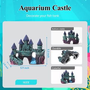 Kit de Decoración para Acuario Rectangular de 13 Piezas, Caja de Resina para Pecera Pequeña, Estilo Jardín, <span class=keywords><strong>Castillo</strong></span>, Rocalla, Escondite para Peces Betta, Coral - Product Image 5