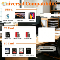 Lector de Tarjetas OTG Multi-Puerto Tipo-C / 8 Pines, Compatible con Tarjetas TF/SD para Teléfonos Android, Tabletas, Laptops y Cámaras