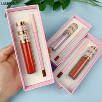 Vente en gros Private Label Vegan 2 en 1 Lip Gloss Set Pink Box Kit de crayon à lèvres et de brillant à lèvres à haute pigmentation