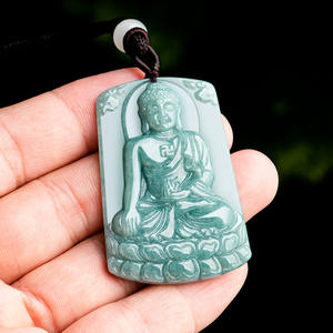 Pendentif Bouddhiste Guanyin en Tungstène, Jadeite Naturelle de Grade A, Bleu Eau, avec les Huit Grands Dieux Gardiens et les Douze Signes du Zodiaque Chinois - Product Image 3