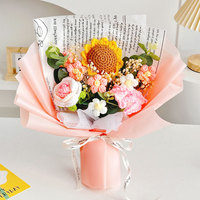 Buket Bunga Matahari dan Mawar Buatan Rajutan Tangan Modern untuk Natal, Ulang Tahun, Wisuda, dan Hari Valentine (Grosir, Lintas Negara)
