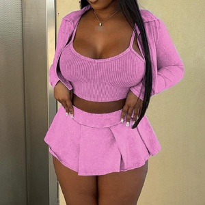 D10076 Nuovo Design Primavera Estate 2026, Set da Donna 3 Pezzi: Minigonna Plissettata Sexy, Top Corto e Camicia a Maniche Lunghe - Product Image 3