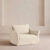 Fauteuil moderne en tissu beige crème pour salon, mobilier contemporain minimaliste, fauteuil lounge avec housse amovible et lavable