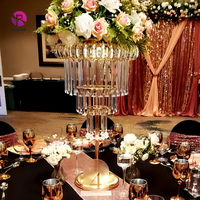 Décoration de table en or et argent, support à fleurs en cristal, lampes de table sans fil, rechargeables par batterie, centres de table de mariage, support lumineux