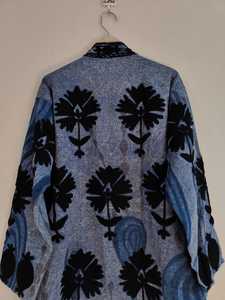 Blouson Bomber en Coton Brodé à la Main Bleu Suzani Réversible & Respirant Écologique Style Bohème des Années 70 Long pour l'Hiver - Product Image 5