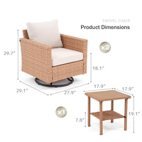 Ensemble de salon de jardin pivotant en rotin PE avec chaises pivotantes, table d'appoint et coussins pour jardin, cour et véranda