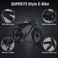 Vélo électrique style cyclomoteur rétro 750W 48V 20AH, Cruiser urbain vintage, cadre en alliage d'aluminium, longue autonomie, pneus larges pour la ville