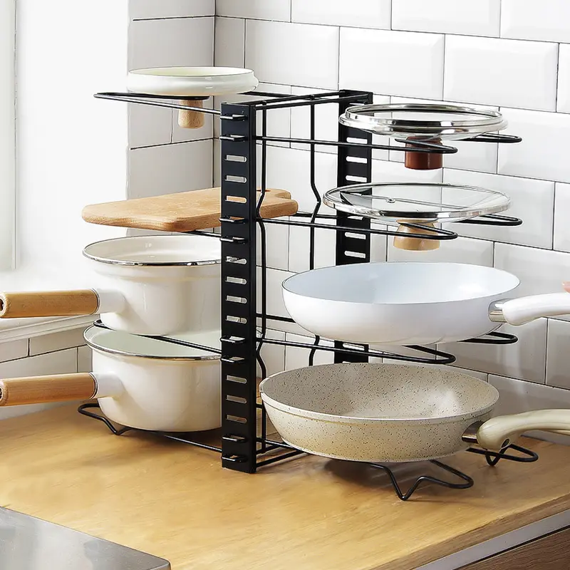 8 strati nero vaso di drenaggio Rack filo di ferro comodo Design pieghevole ricevi ripiano accessori da cucina per la casa
