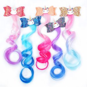 Accessori per ragazze bambini fiocchi per <span class=keywords><strong>capelli</strong></span> <span class=keywords><strong>capelli</strong></span> Glitter intrecciati ricci sfumati estensioni dei <span class=keywords><strong>capelli</strong></span> per bambini per bambini - Product Image 2