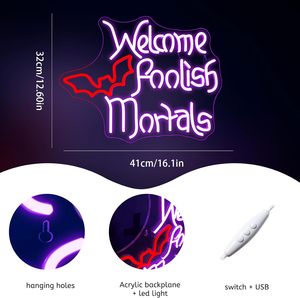 Insegna al Neon LED 'Welcome Foolish Mortals' per Decorazioni di Halloween, Luci LED per Parete - Product Image 4