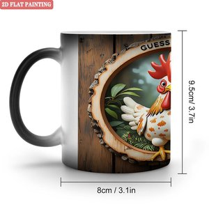 Frosted Black 11oz <b>Ceramic</b> Mug Heat Changing <b>Cup</b> With Rooster Design - Product Image 1